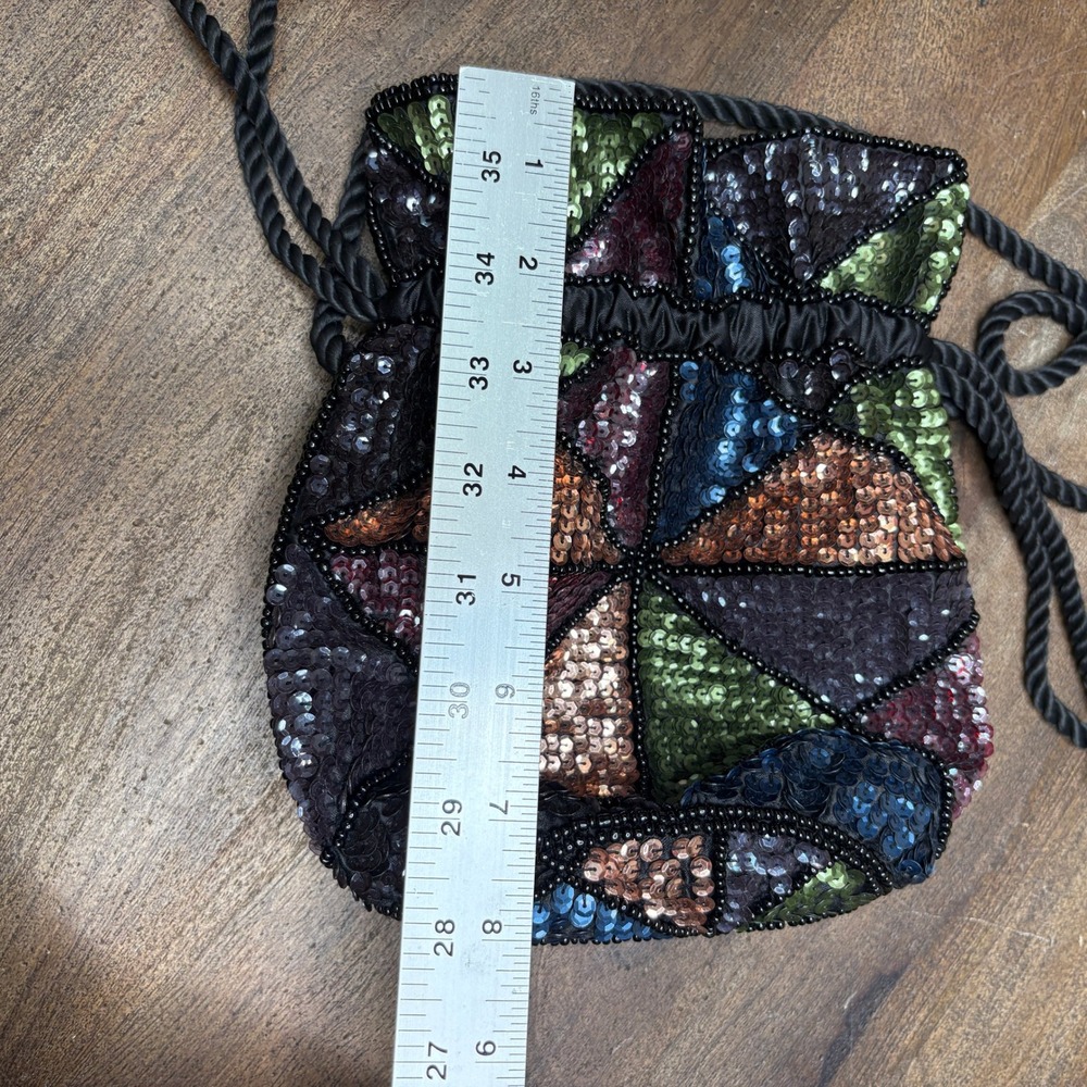 Sequin Beaded Evening Bag Purse Black Party Cocktail Formal - Picture 11 of 11
